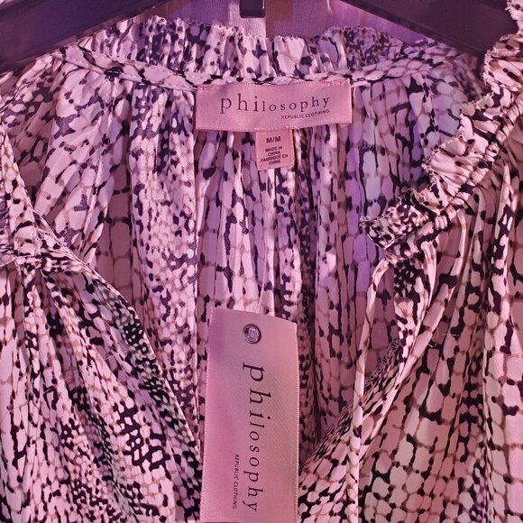 PHILOSOPHY Animal Print Brown & Off White Print Short Sleeve Blouse with… - Picture 10 of 10